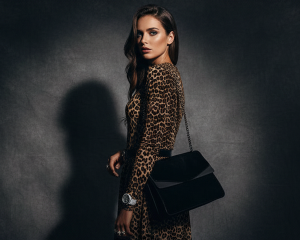 Women's Leopard Print Vintage Round Neck Long Sleeve Dress