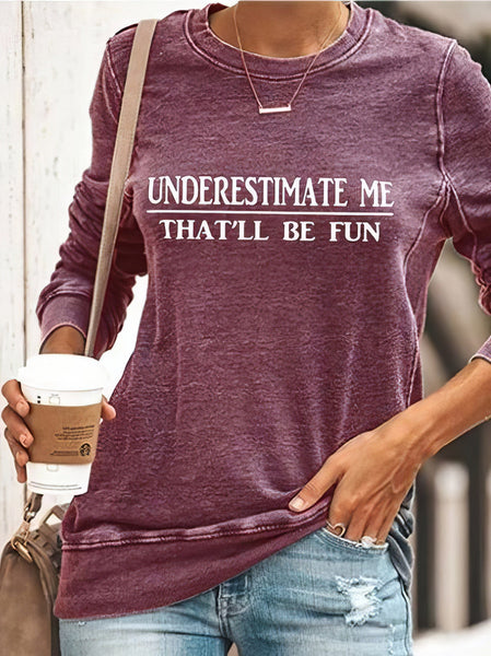 Women's Letter Printed Crewneck Baggy Fit Long Sleeve Tee