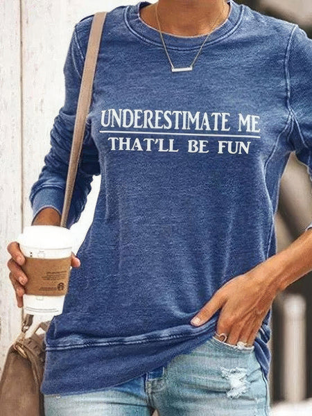 Women's Letter Printed Crewneck Baggy Fit Long Sleeve Tee