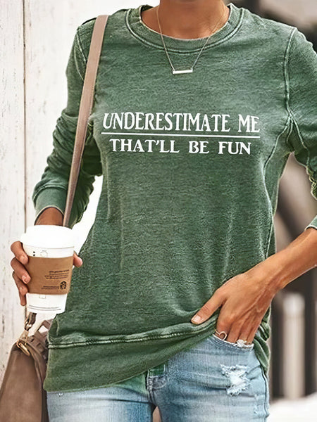 Women's Letter Printed Crewneck Baggy Fit Long Sleeve Tee