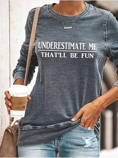 Women's Letter Printed Crewneck Baggy Fit Long Sleeve Tee