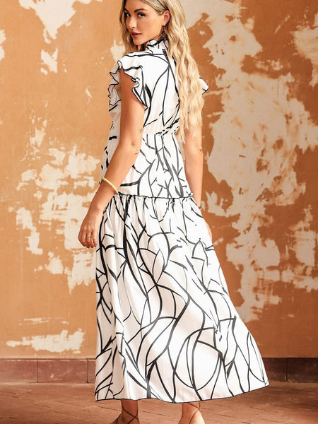 Contemporary Maxi Dress with Mesmerizing Abstract Face Print and V-Neckline