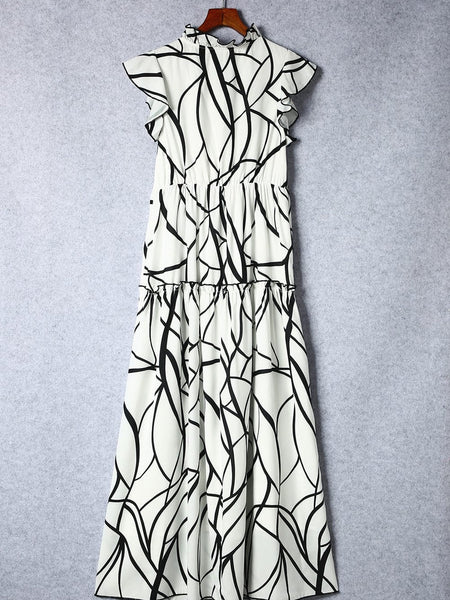 Contemporary Maxi Dress with Mesmerizing Abstract Face Print and V-Neckline