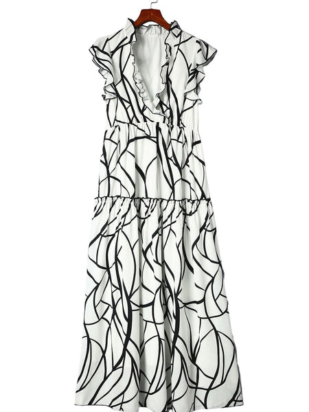 Contemporary Maxi Dress with Mesmerizing Abstract Face Print and V-Neckline