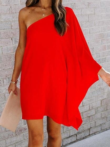 Loose Sloping Shoulder Solid Mini Dress