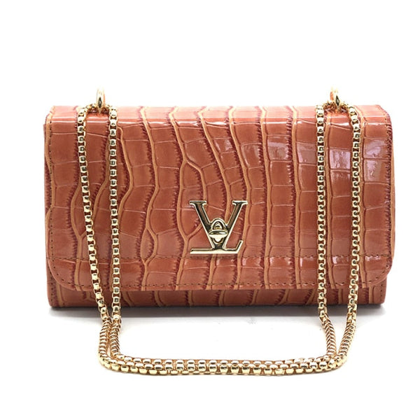 Alligator Pattern Leather Chain Bag