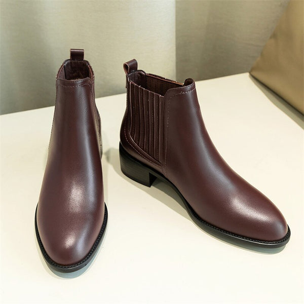 Real Leather Low Heel Boots