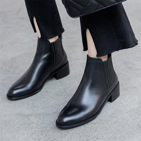 Real Leather Low Heel Boots