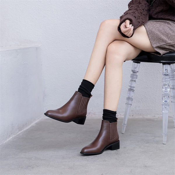 Real Leather Low Heel Boots