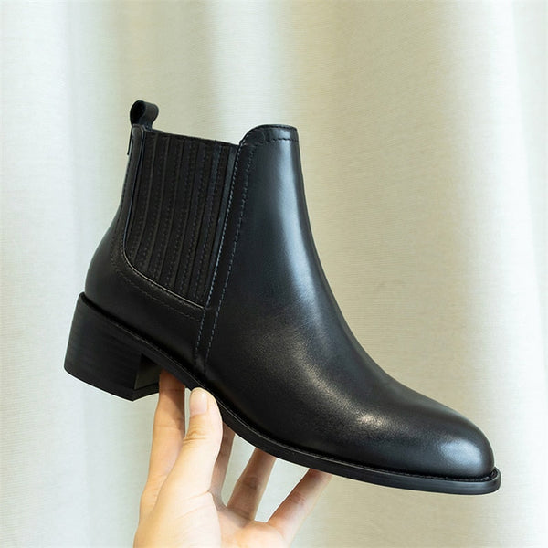 Real Leather Low Heel Boots