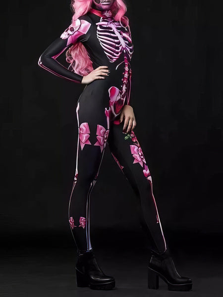 MsDressly‚àö√á¬¨√Ü Halloween Skull Skeleton Print Jumpsuit for Spooky Season
