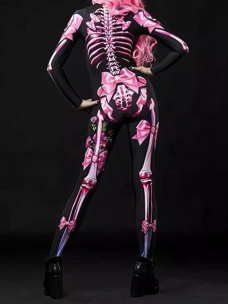MsDressly‚àö√á¬¨√Ü Halloween Skull Skeleton Print Jumpsuit for Spooky Season