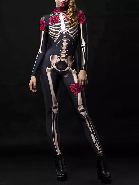 MsDressly‚àö√á¬¨√Ü Halloween Skull Skeleton Print Jumpsuit for Spooky Season