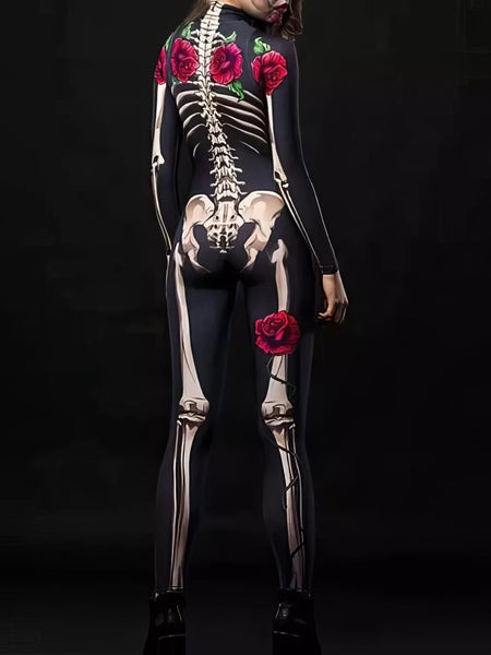 MsDressly‚àö√á¬¨√Ü Halloween Skull Skeleton Print Jumpsuit for Spooky Season
