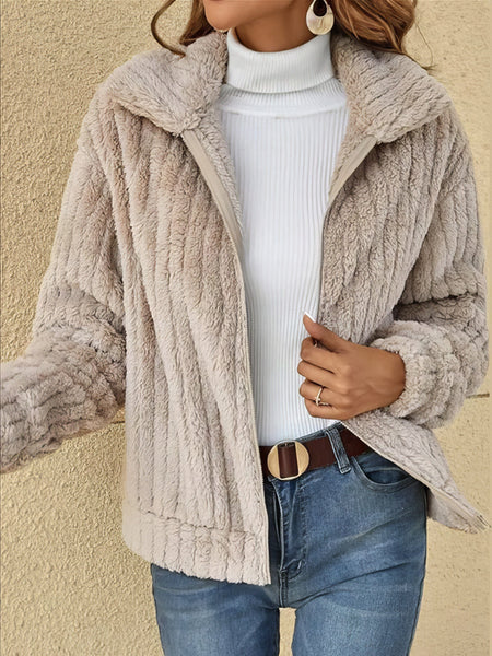 MsDressly‚àö√â‚Äö√Ñ√∂‚àö√á¬¨√Ü Zip Lapel Plush Cropped Jacket