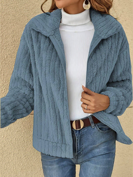 MsDressly‚àö√â‚Äö√Ñ√∂‚àö√á¬¨√Ü Zip Lapel Plush Cropped Jacket