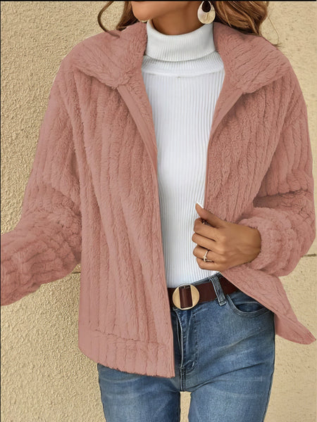 MsDressly‚àö√â‚Äö√Ñ√∂‚àö√á¬¨√Ü Zip Lapel Plush Cropped Jacket