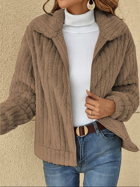 MsDressly‚àö√â‚Äö√Ñ√∂‚àö√á¬¨√Ü Zip Lapel Plush Cropped Jacket
