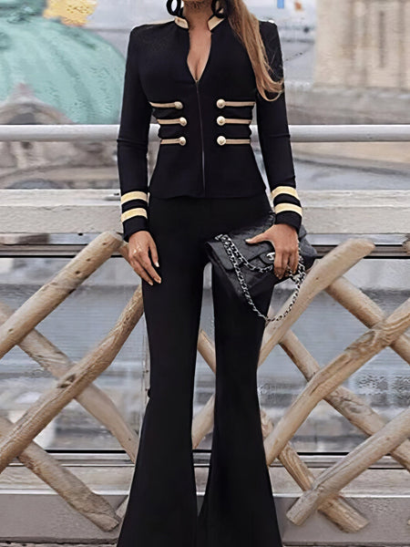 Navy Ultra Slim Gold Zip Long Sleeve Jacket