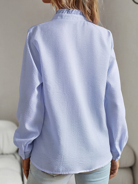 Stylish Striped Commuting Long Sleeved Blouse