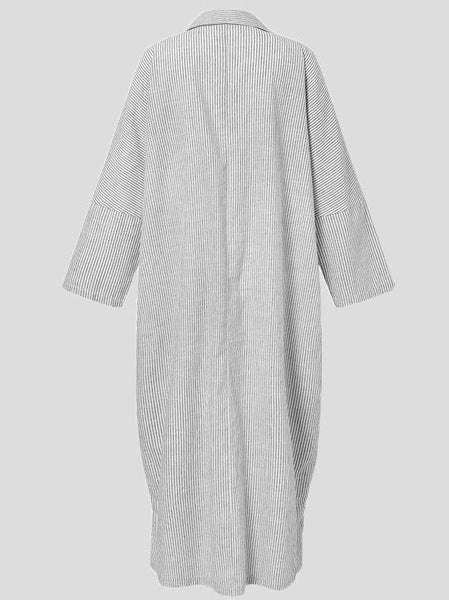 Women's Relaxed Striped Maxi Shirt Dress with Side Slits