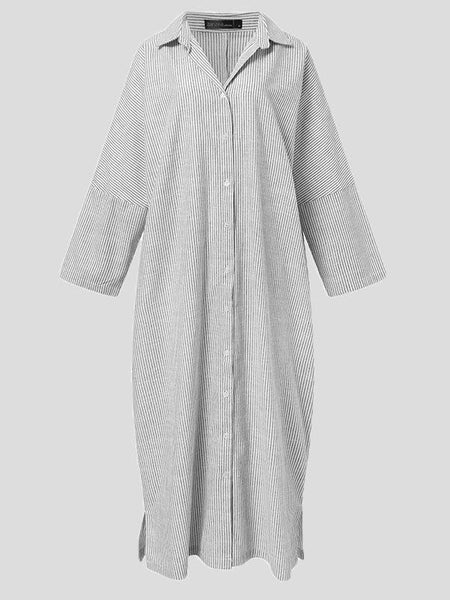 Women's Relaxed Striped Maxi Shirt Dress with Side Slits