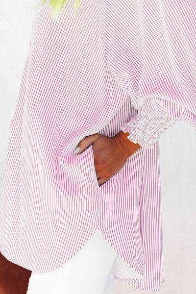 Women's Relaxed Striped Maxi Shirt Dress with Side Slits