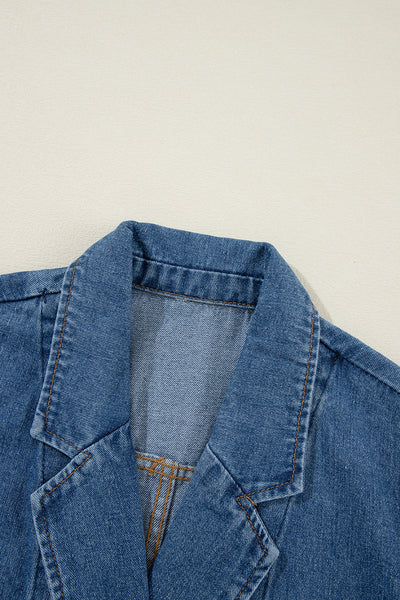 Vintage Ripped Raw Hem Flap Pockets Long Sleeve Denim Jacket