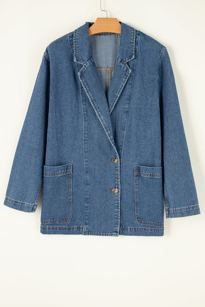 Vintage Ripped Raw Hem Flap Pockets Long Sleeve Denim Jacket
