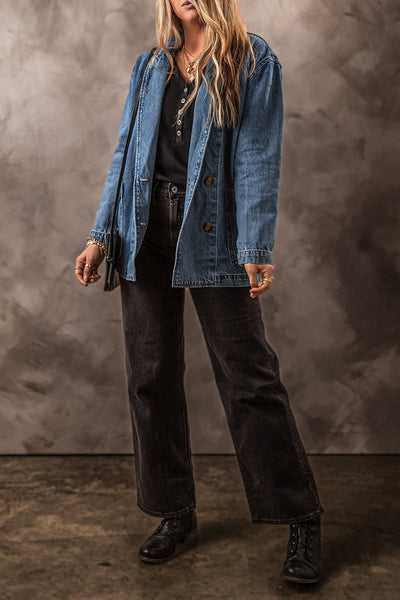 Vintage Ripped Raw Hem Flap Pockets Long Sleeve Denim Jacket