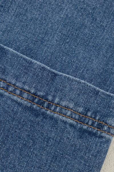 Vintage Ripped Raw Hem Flap Pockets Long Sleeve Denim Jacket