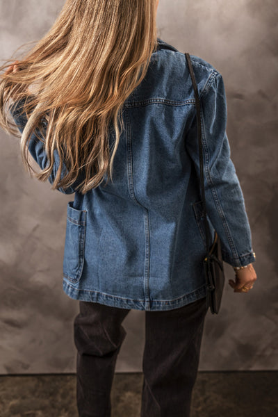 Vintage Ripped Raw Hem Flap Pockets Long Sleeve Denim Jacket