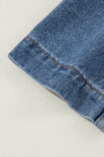 Vintage Ripped Raw Hem Flap Pockets Long Sleeve Denim Jacket