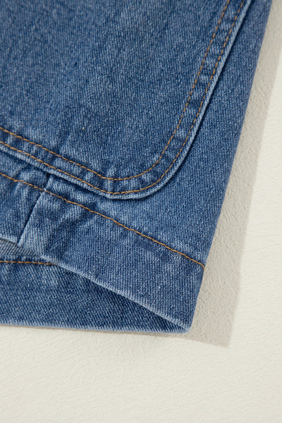 Vintage Ripped Raw Hem Flap Pockets Long Sleeve Denim Jacket
