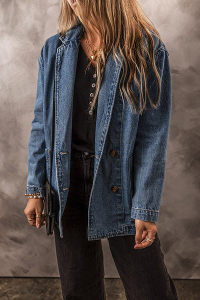 Vintage Ripped Raw Hem Flap Pockets Long Sleeve Denim Jacket