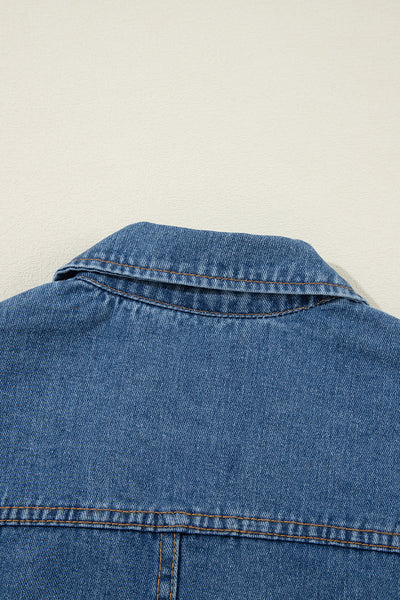 Vintage Ripped Raw Hem Flap Pockets Long Sleeve Denim Jacket