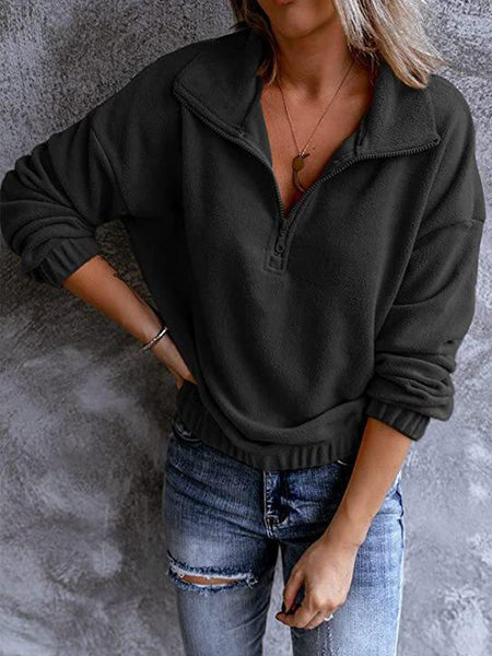 Women's Polar Fleece Stand Collar Zipper Long Sleeves Hoodie