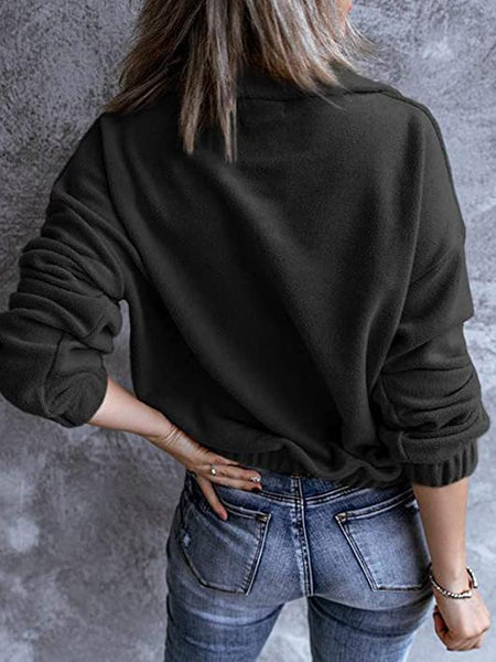 Women's Polar Fleece Stand Collar Zipper Long Sleeves Hoodie