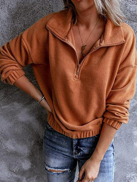 Women's Polar Fleece Stand Collar Zipper Long Sleeves Hoodie