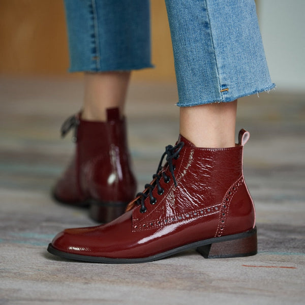 Genuine Leather Low Heel Boots