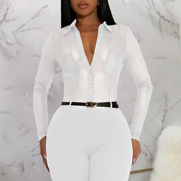 Women's Long Sleeve Bodycon Mesh Jumpsuit