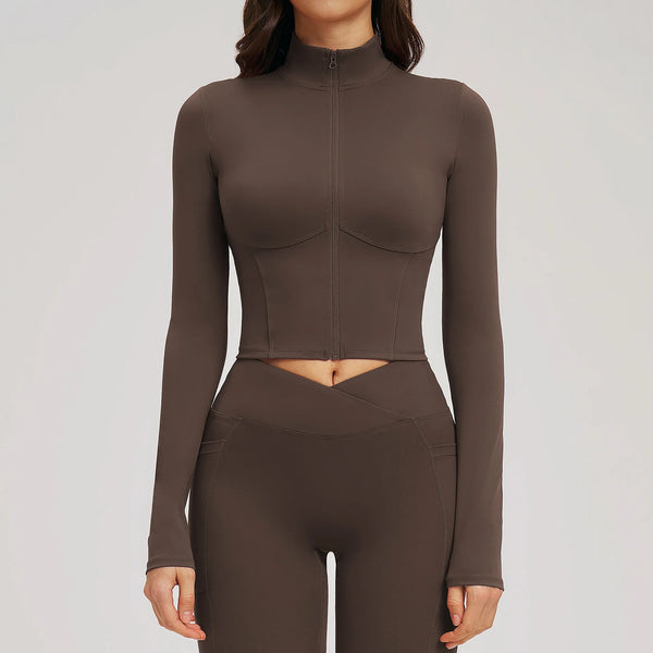 Women's Long Sleeve Yoga Zipper Jacket Quick Dry Crop Top