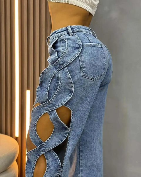 Women's Cutout Wide Leg Jeans