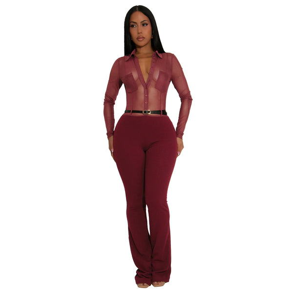 Women's Long Sleeve Bodycon Mesh Jumpsuit