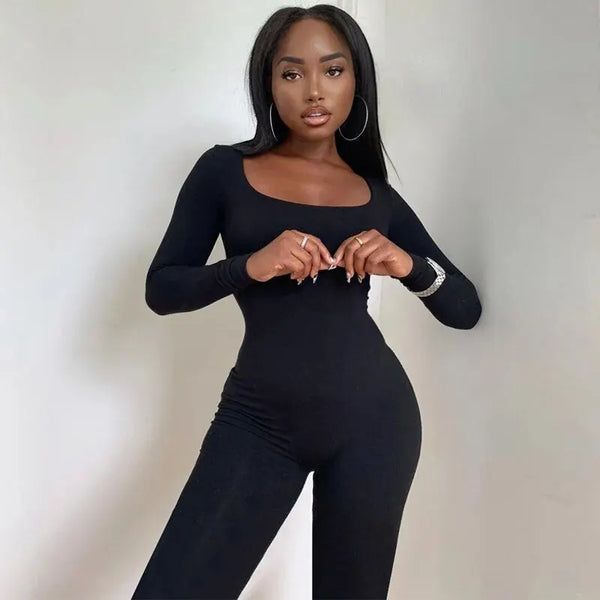 Women's Long Sleeve Bodycon Jumpsuit Solid Knit Streetwear