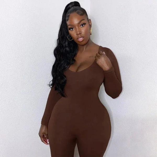 Women's Long Sleeve Bodycon Jumpsuit Solid Knit Streetwear