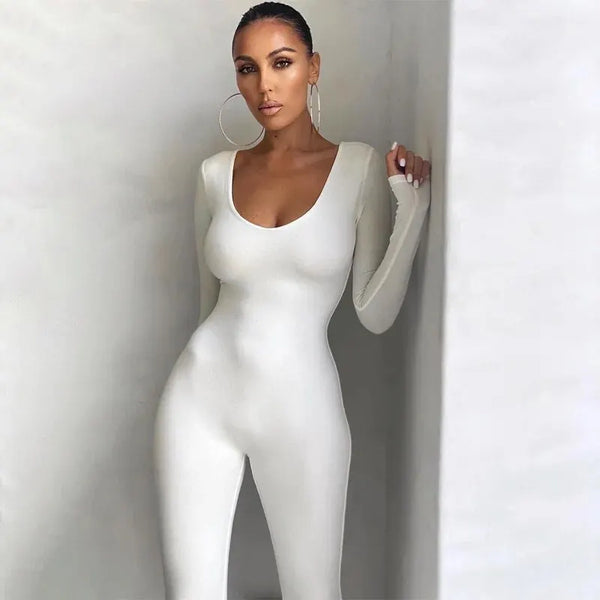 Women's Long Sleeve Bodycon Jumpsuit Solid Knit Streetwear