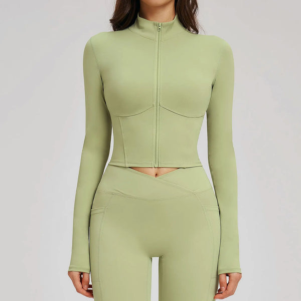 Women's Long Sleeve Yoga Zipper Jacket Quick Dry Crop Top