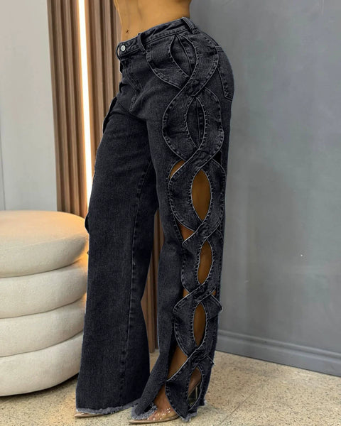 Women's Cutout Wide Leg Jeans