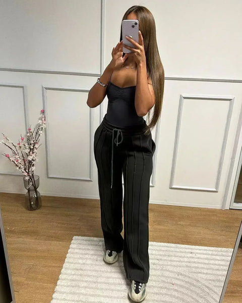 Women's Striped Ribbon Wide Leg Pants